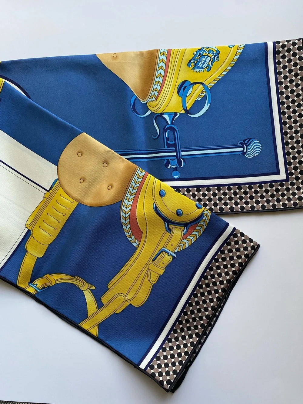 NEW Carolina Lemke Blue Print Silk Equestrian Motif Scarf